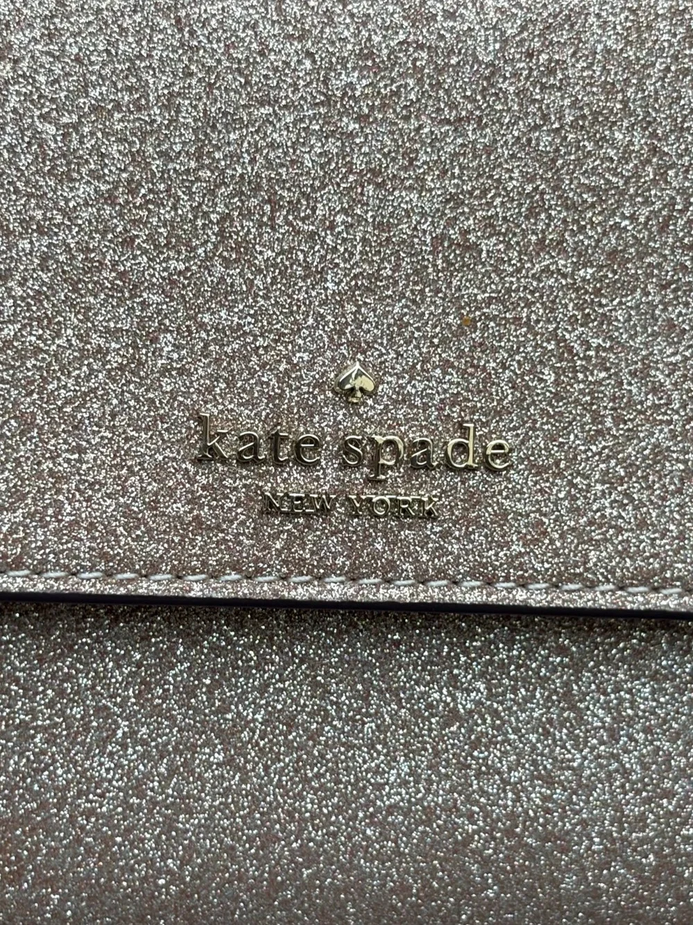 Kate Spade New York Rose Gold Glitter Leather Large Travel Wallet Wristlet